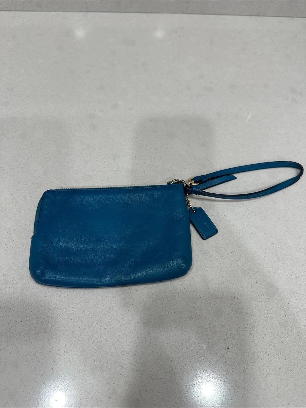 Coach Teal Leather Wristlet with Gold Hardware - Coach